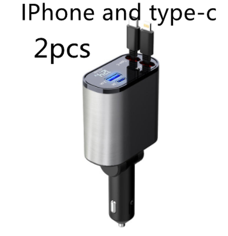 Metal Car Charger 100W Super Fast Charging Car Cigarette Lighter USB and TYPE-C Adapter