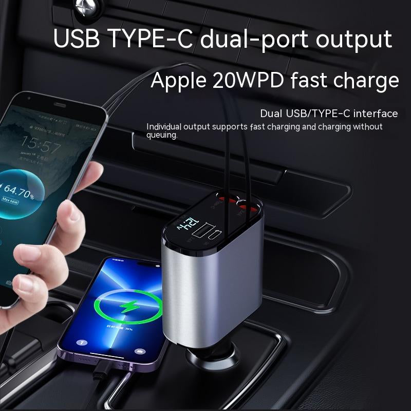 Metal Car Charger 100W Super Fast Charging Car Cigarette Lighter USB and TYPE-C Adapter