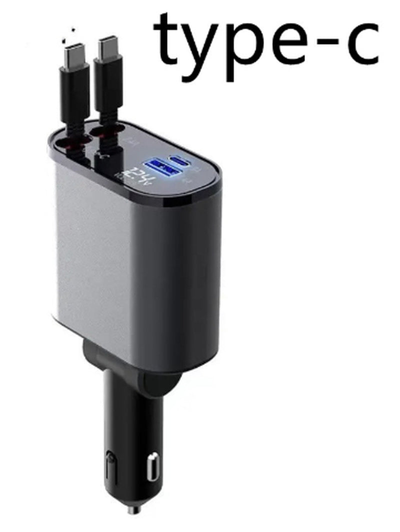 Metal Car Charger 100W Super Fast Charging Car Cigarette Lighter USB and TYPE-C Adapter
