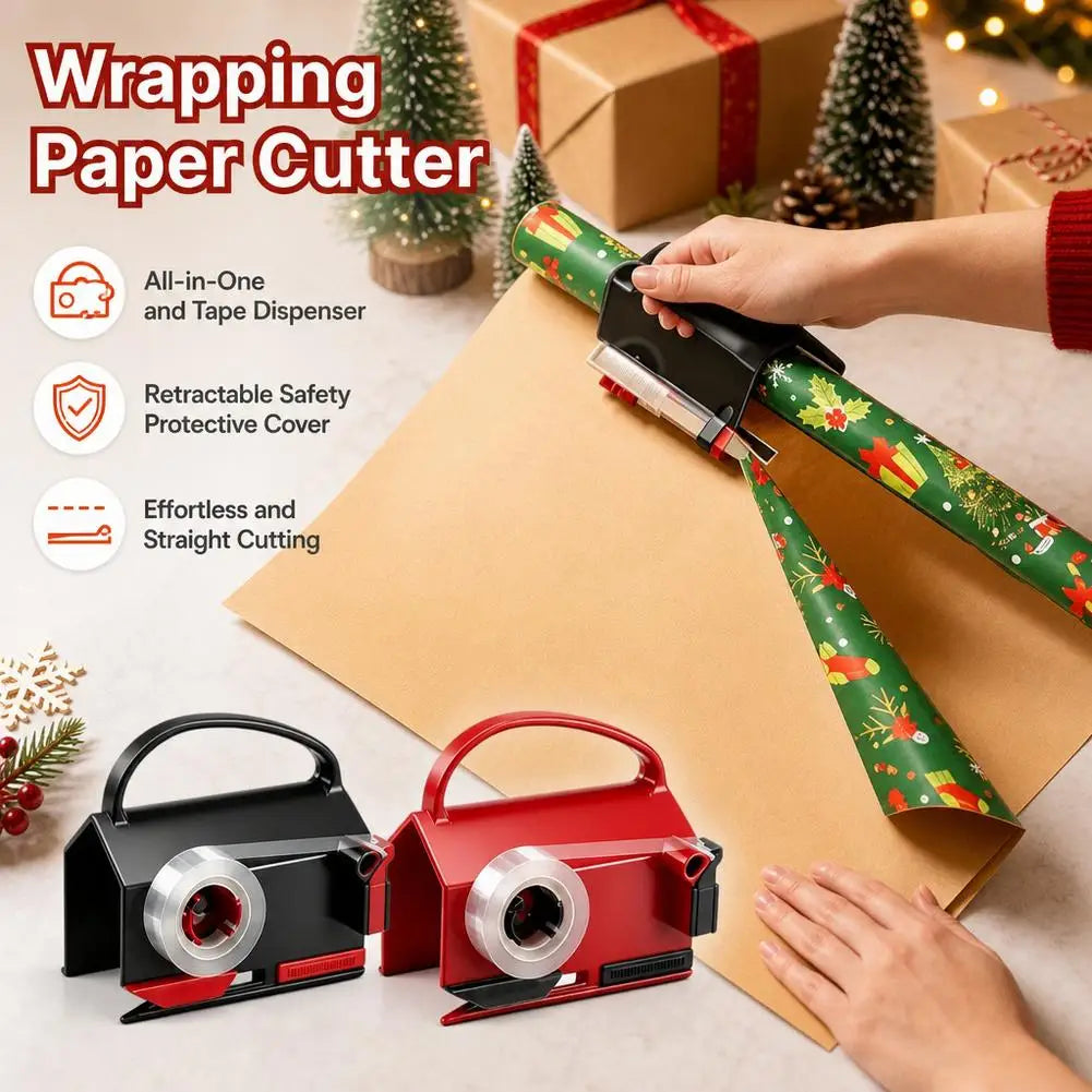 Wrapping Paper Cutter Tape Dispenser Dual Use Wrap Cutter Tool Paper Roll Holder Tube Sliding Easy Cut Straight Sliding Tool