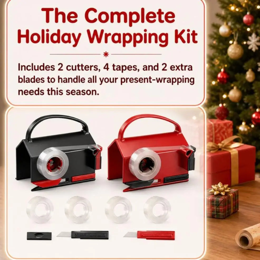Wrapping Paper Cutter Tape Dispenser Dual Use Wrap Cutter Tool Paper Roll Holder Tube Sliding Easy Cut Straight Sliding Tool