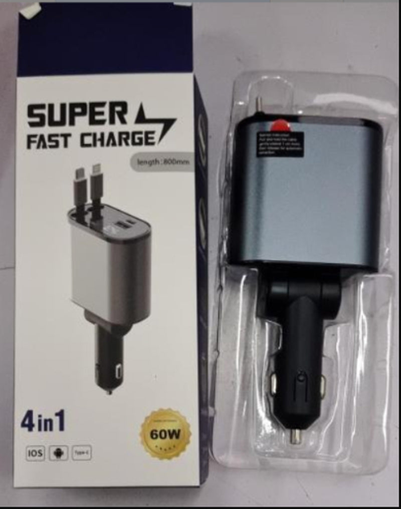 Metal Car Charger 100W Super Fast Charging Car Cigarette Lighter USB and TYPE-C Adapter