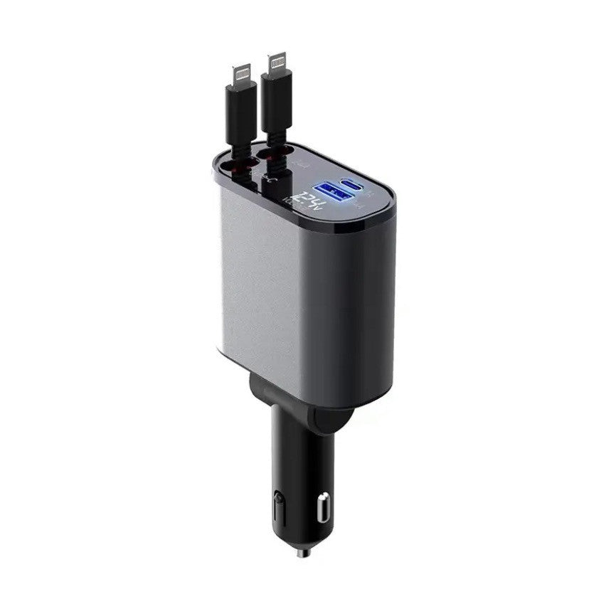 Metal Car Charger 100W Super Fast Charging Car Cigarette Lighter USB and TYPE-C Adapter